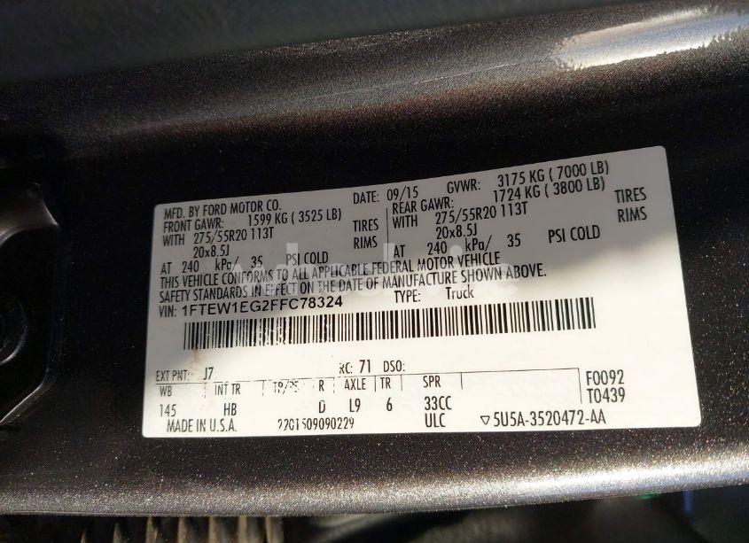 Photo 9 of 2015 Ford F-150 LARIAT (VIN 1FTEW1EG2FFC78324)