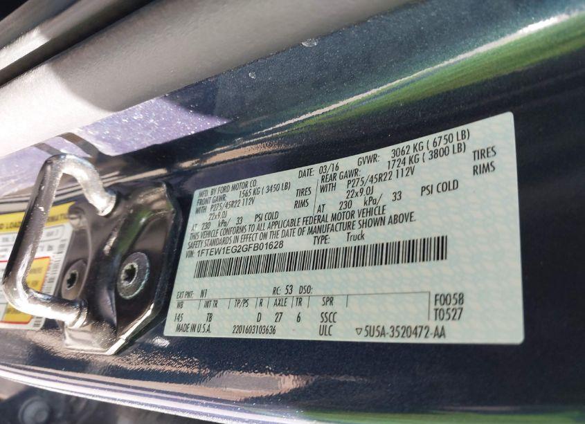 Photo 9 of 2016 Ford F-150 LIMITED (VIN 1FTEW1EG2GFB01628)