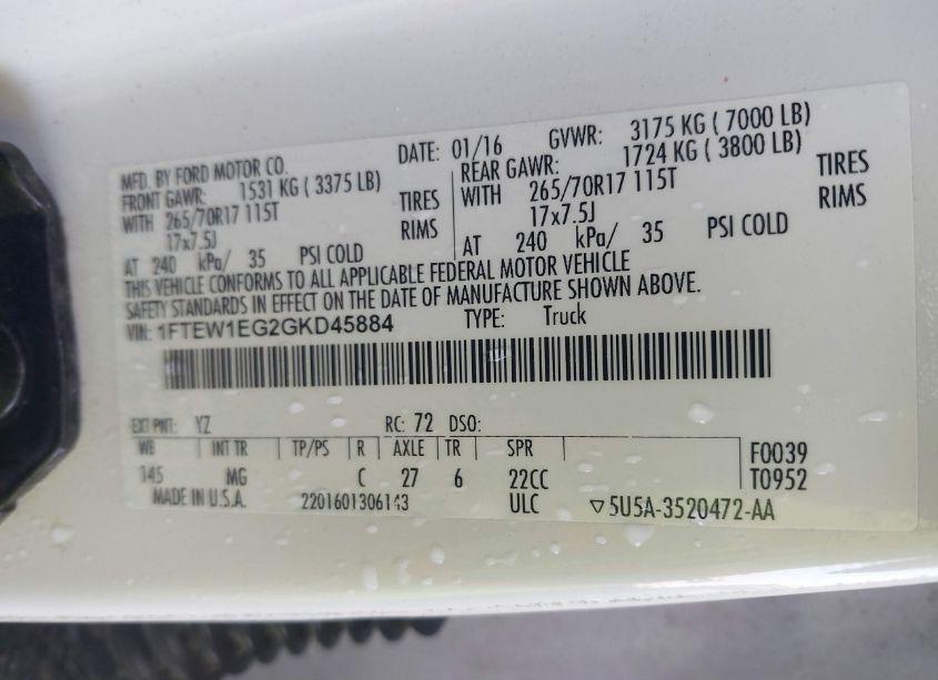 Photo 9 of 2016 Ford F-150 XLT (VIN 1FTEW1EG2GKD45884)