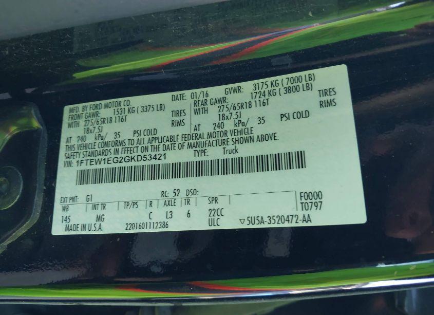 Photo 9 of 2016 Ford F-150 XLT (VIN 1FTEW1EG2GKD53421)