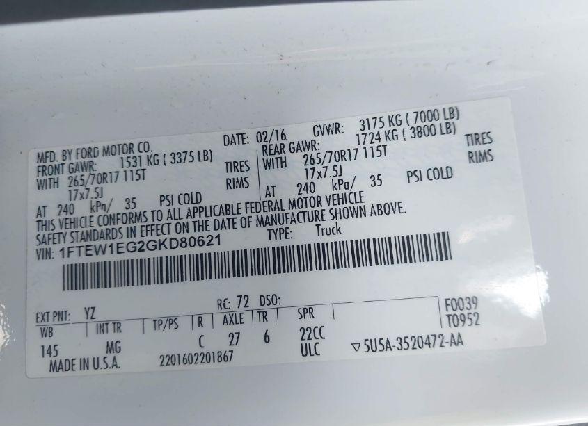 Photo 9 of 2016 Ford F-150 XLT (VIN 1FTEW1EG2GKD80621)
