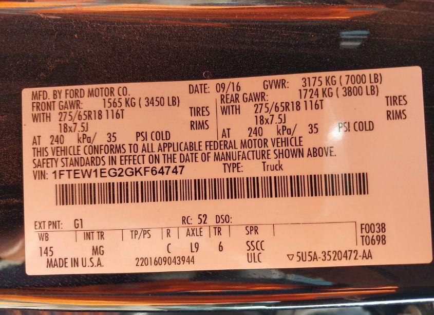 Photo 9 of 2016 Ford F-150 XLT (VIN 1FTEW1EG2GKF64747)