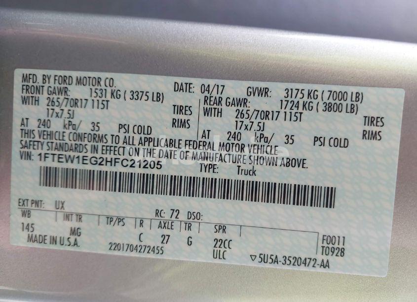 Photo 9 of 2017 Ford F-150 XLT (VIN 1FTEW1EG2HFC21205)