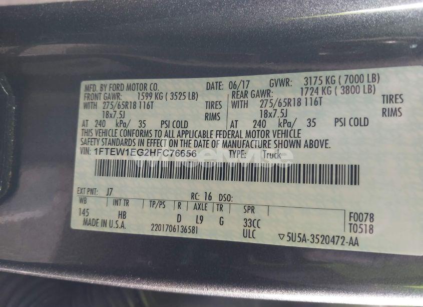 Photo 9 of 2017 Ford F-150 LARIAT (VIN 1FTEW1EG2HFC76656)