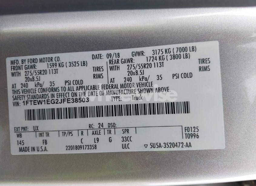 Photo 9 of 2018 Ford F-150 XLT (VIN 1FTEW1EG2JFE38503)