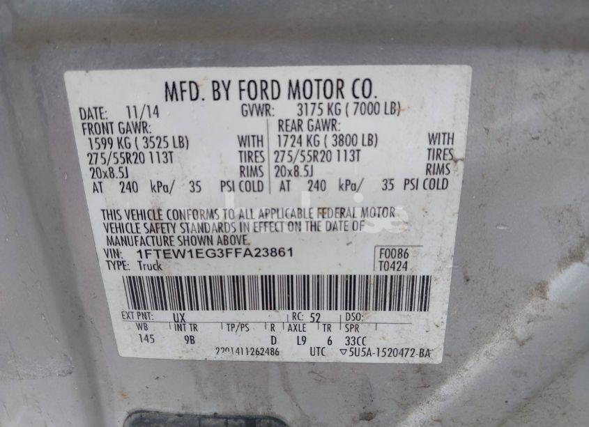 Photo 9 of 2015 Ford F-150 PLATINUM (VIN 1FTEW1EG3FFA23861)