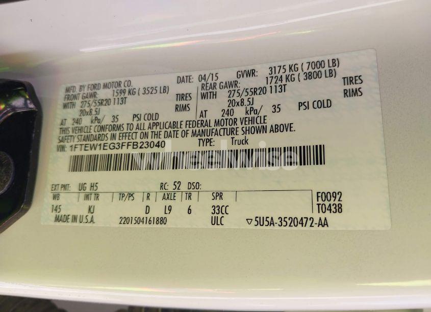 Photo 9 of 2015 Ford F-150 KING RANCH (VIN 1FTEW1EG3FFB23040)