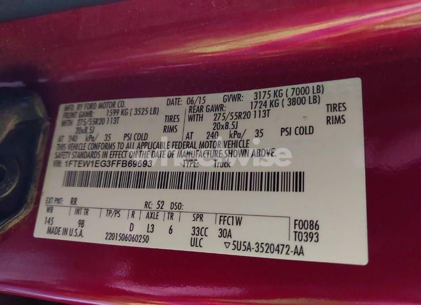 Photo 9 of 2015 Ford F-150 PLATINUM (VIN 1FTEW1EG3FFB69693)