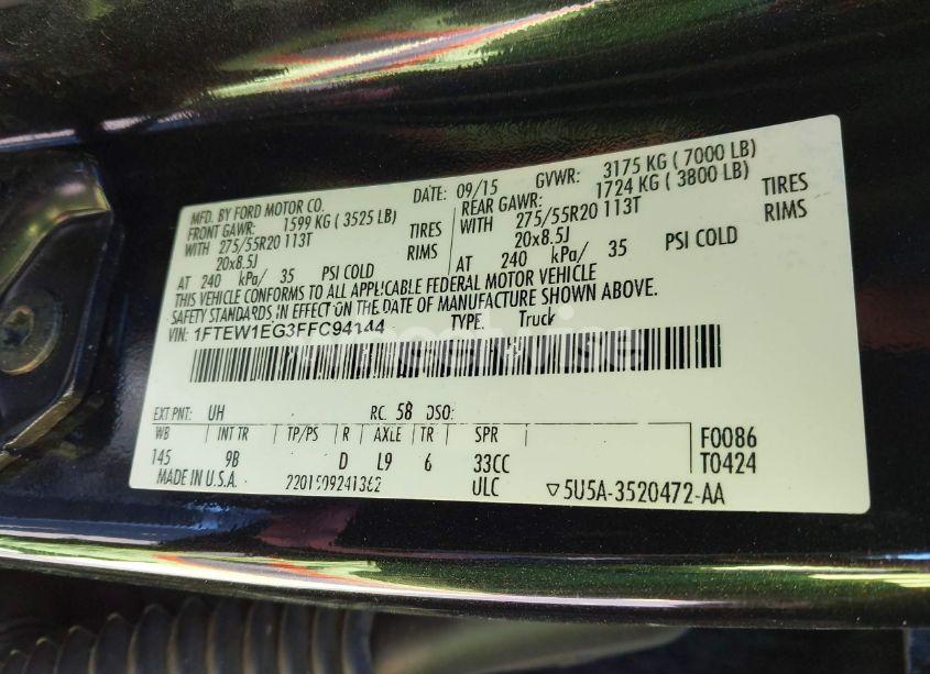 Photo 9 of 2015 Ford F-150 PLATINUM (VIN 1FTEW1EG3FFC94144)