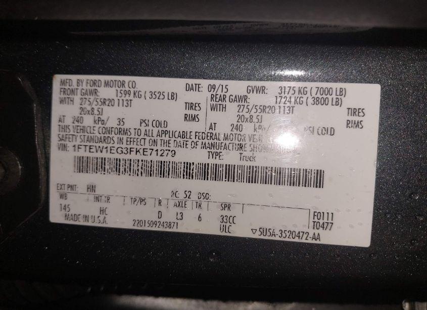 Photo 9 of 2015 Ford F-150 LARIAT (VIN 1FTEW1EG3FKE71279)