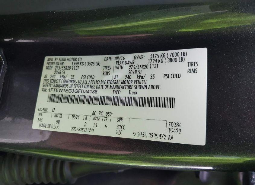 Photo 9 of 2016 Ford F-150 PLATINUM (VIN 1FTEW1EG3GFD34188)