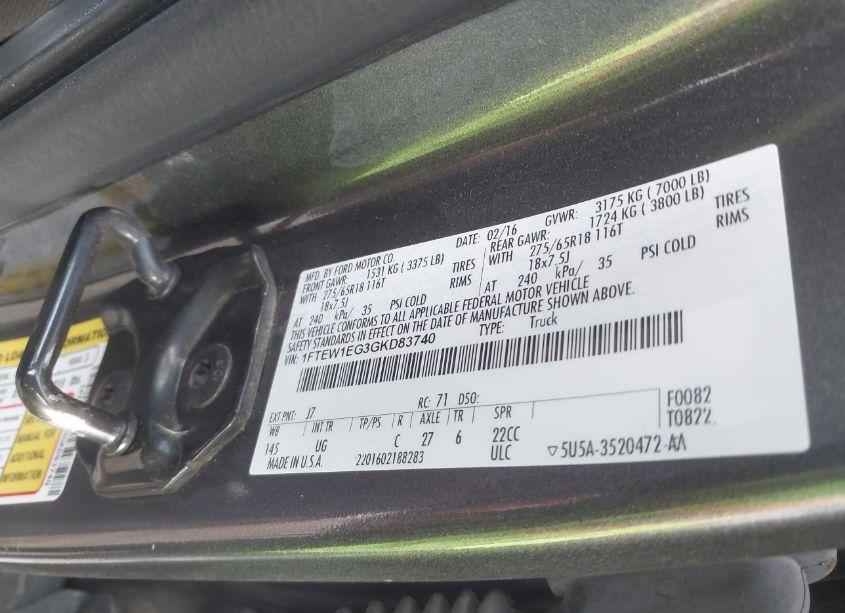 Photo 9 of 2016 Ford F-150 XLT (VIN 1FTEW1EG3GKD83740)