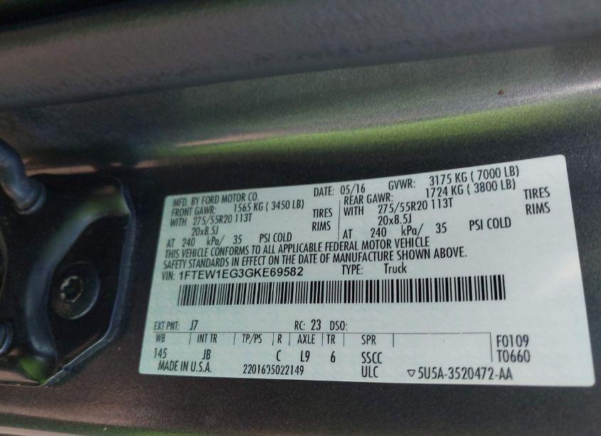 Photo 9 of 2016 Ford F-150 XLT (VIN 1FTEW1EG3GKE69582)