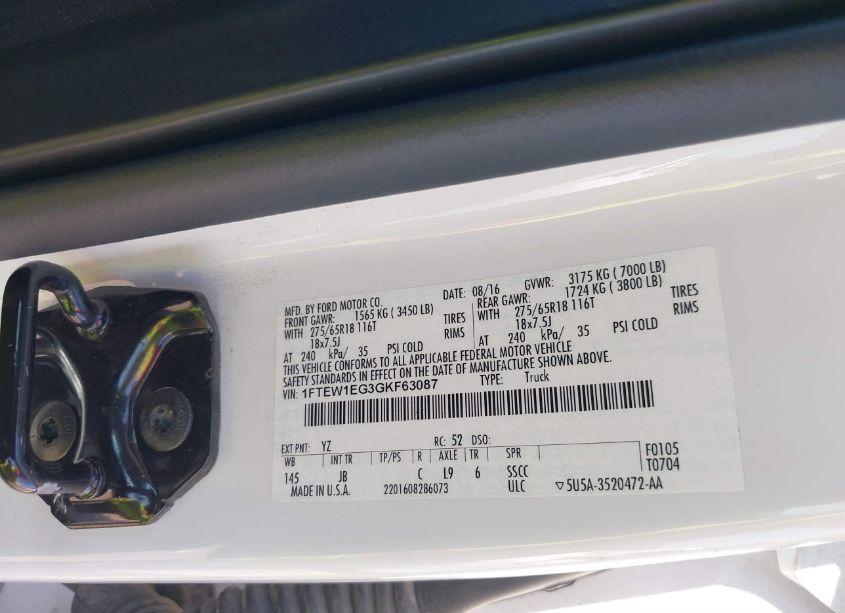 Photo 9 of 2016 Ford F-150 XLT (VIN 1FTEW1EG3GKF63087)