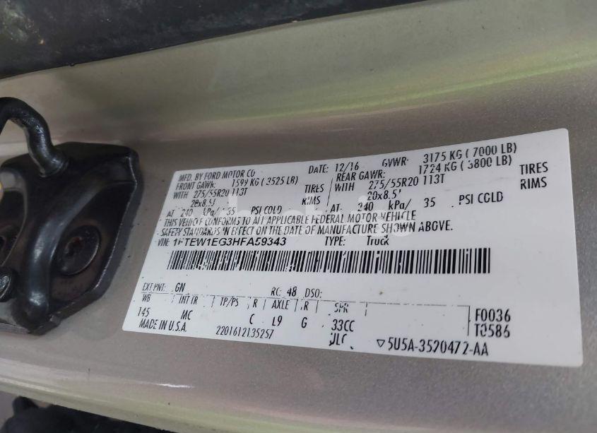 Photo 9 of 2017 Ford F-150 XLT (VIN 1FTEW1EG3HFA59343)