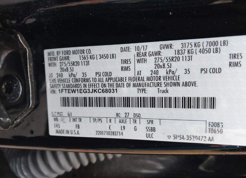 Photo 9 of 2018 Ford F-150 XLT (VIN 1FTEW1EG3JKC68031)