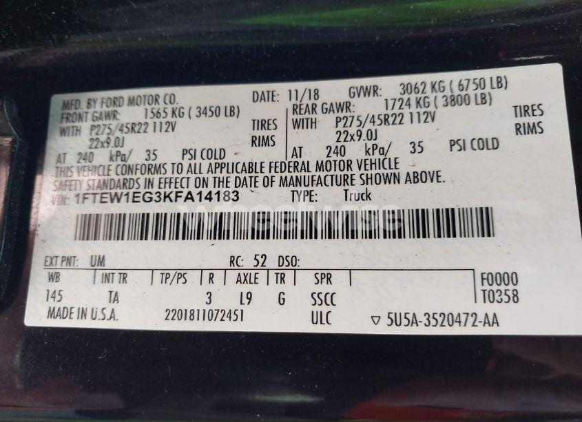 Photo 9 of 2019 Ford F-150 LIMITED (VIN 1FTEW1EG3KFA14183)