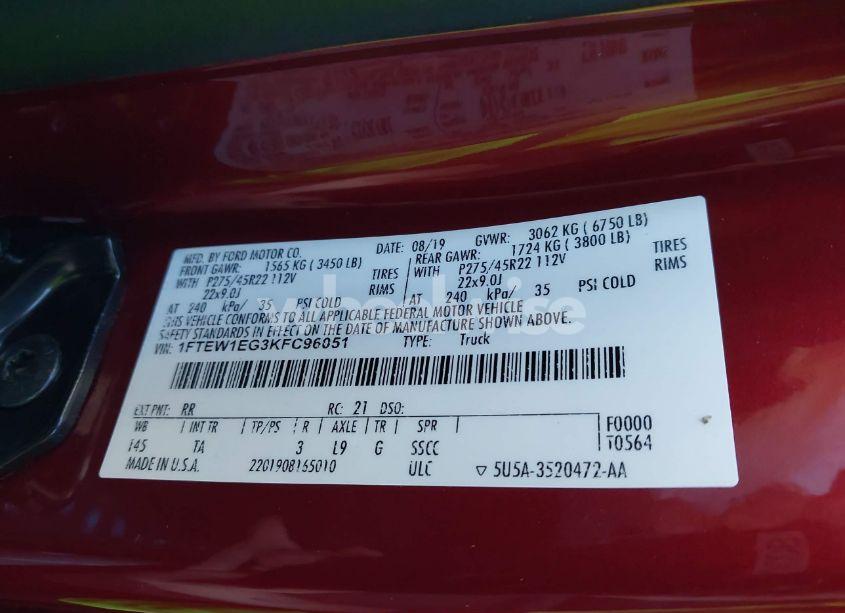 Photo 9 of 2019 Ford F-150 LIMITED (VIN 1FTEW1EG3KFC96051)