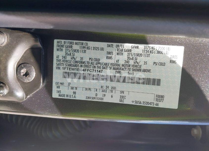 Photo 9 of 2015 Ford F-150 PLATINUM (VIN 1FTEW1EG4FFC71147)