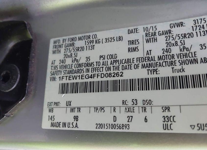 Photo 9 of 2015 Ford F-150 PLATINUM (VIN 1FTEW1EG4FFD08262)