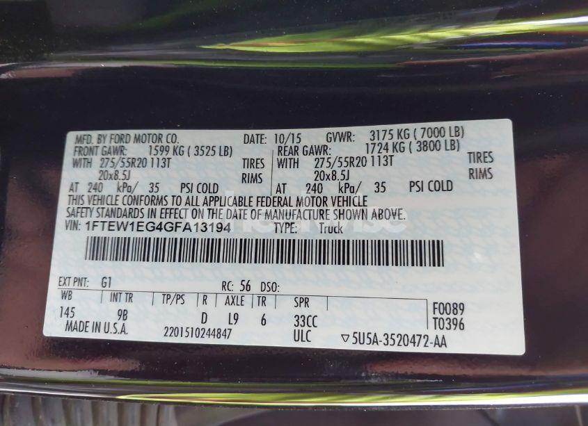 Photo 9 of 2016 Ford F-150 PLATINUM (VIN 1FTEW1EG4GFA13194)