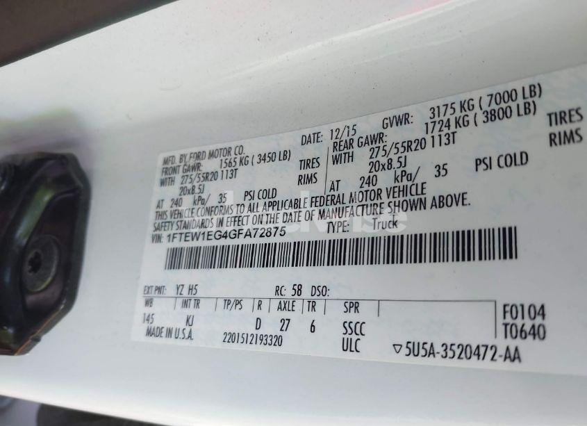 Photo 9 of 2016 Ford F-150 KING RANCH (VIN 1FTEW1EG4GFA72875)