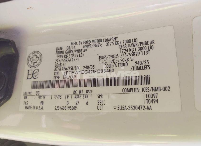 Photo 9 of 2016 Ford F-150 PLATINUM (VIN 1FTEW1EG4GFD03452)