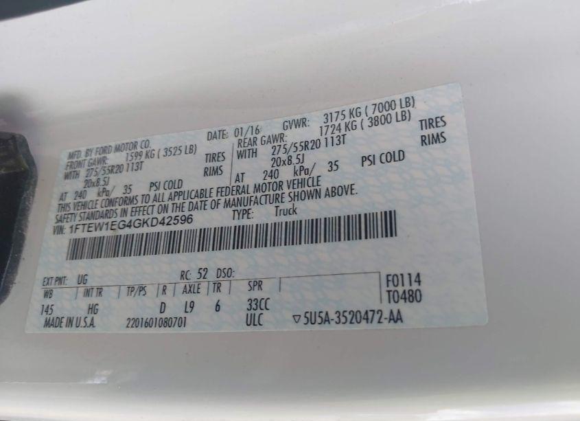 Photo 9 of 2016 Ford F-150 LARIAT (VIN 1FTEW1EG4GKD42596)