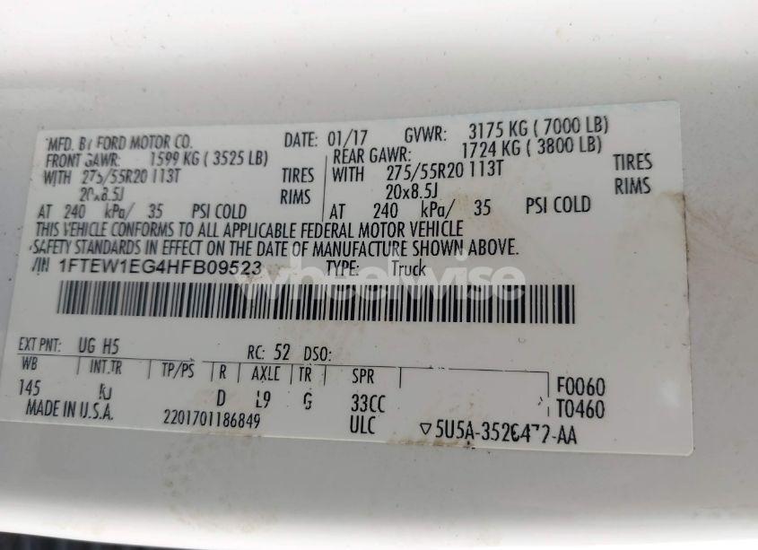 Photo 9 of 2017 Ford F-150 KING RANCH (VIN 1FTEW1EG4HFB09523)