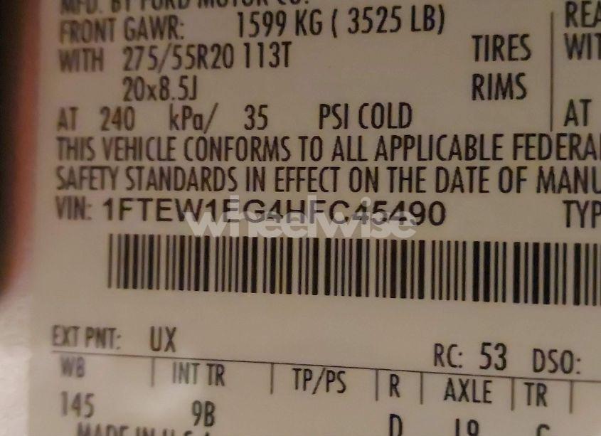 Photo 9 of 2017 Ford F-150 PLATINUM (VIN 1FTEW1EG4HFC45490)