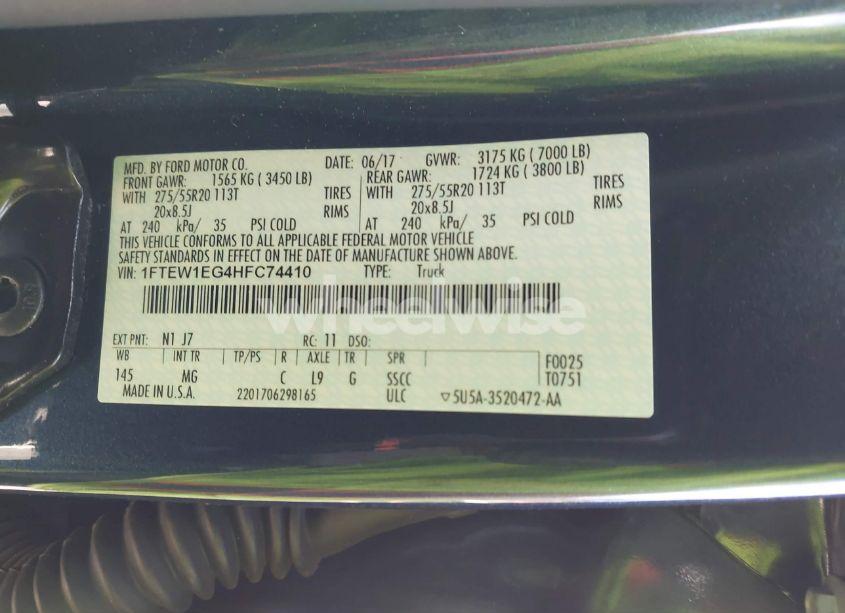 Photo 9 of 2017 Ford F150 SUPERCREW (VIN 1FTEW1EG4HFC74410)