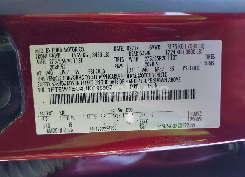 Photo 9 of 2017 Ford F-150 XLT (VIN 1FTEW1EG4HKC98567)