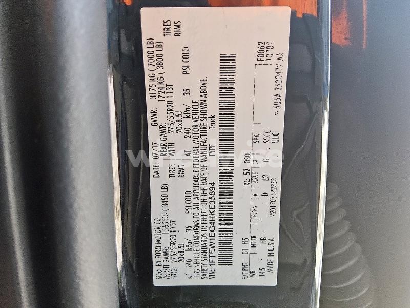 Photo 11 of 2017 FORD F150 SUPERCREW (VIN 1FTEW1EG4HKE35894)