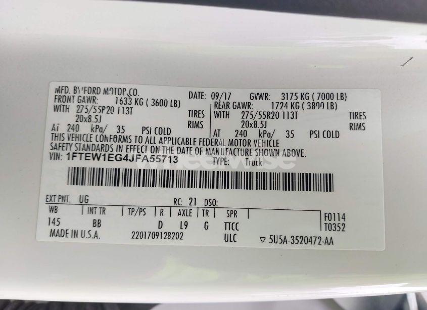 Photo 9 of 2018 Ford F-150 PLATINUM (VIN 1FTEW1EG4JFA55713)