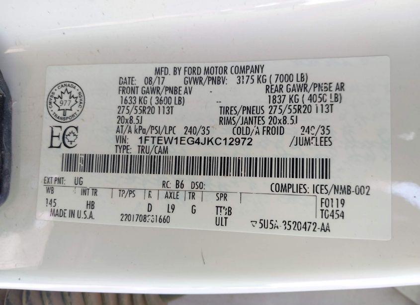 Photo 9 of 2018 Ford F-150 LARIAT (VIN 1FTEW1EG4JKC12972)