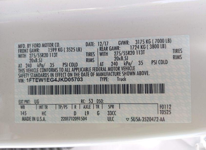 Photo 9 of 2018 Ford F-150 LARIAT (VIN 1FTEW1EG4JKD05703)