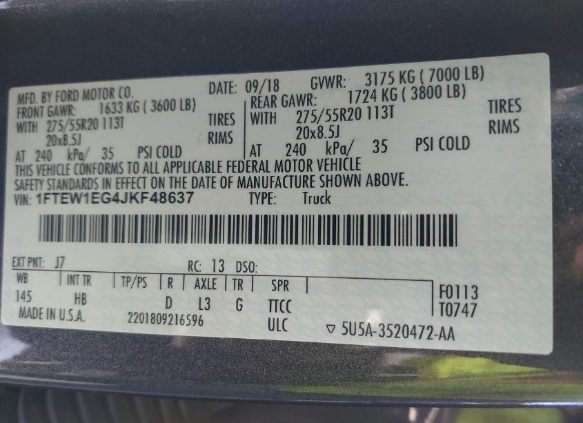 Photo 9 of 2018 Ford F-150 LARIAT (VIN 1FTEW1EG4JKF48637)