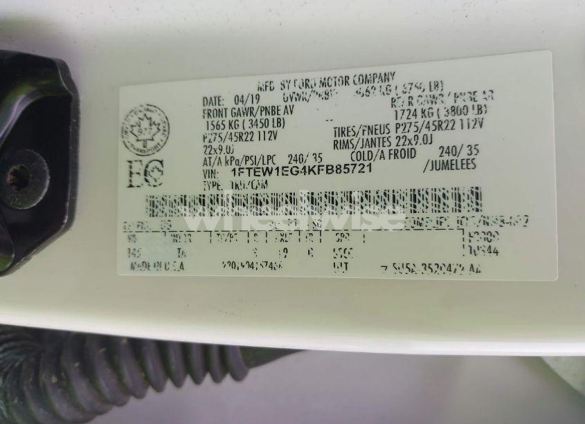 Photo 9 of 2019 Ford F-150 LIMITED (VIN 1FTEW1EG4KFB85721)