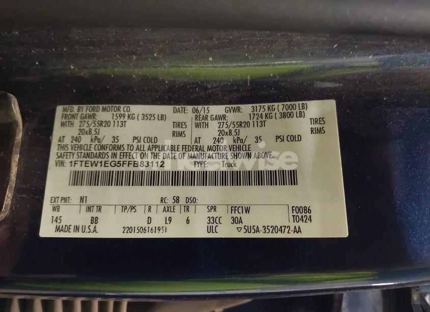 Photo 9 of 2015 Ford F-150 PLATINUM (VIN 1FTEW1EG5FFB83112)