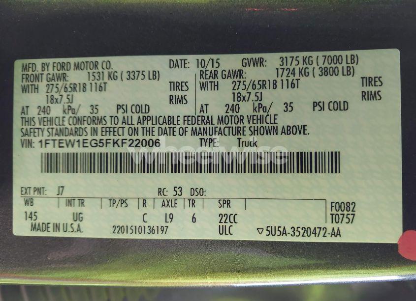 Photo 9 of 2015 Ford F-150 XLT (VIN 1FTEW1EG5FKF22006)