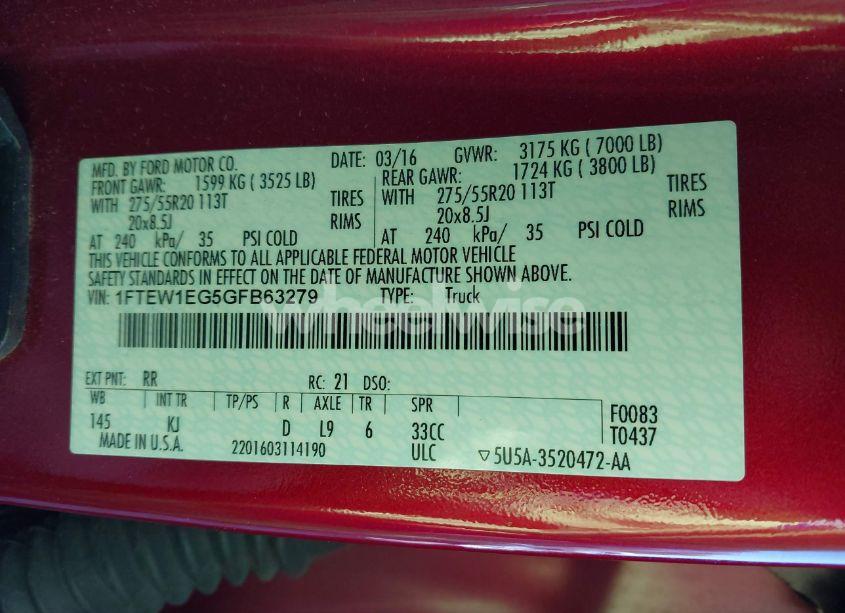 Photo 9 of 2016 Ford F-150 KING RANCH (VIN 1FTEW1EG5GFB63279)