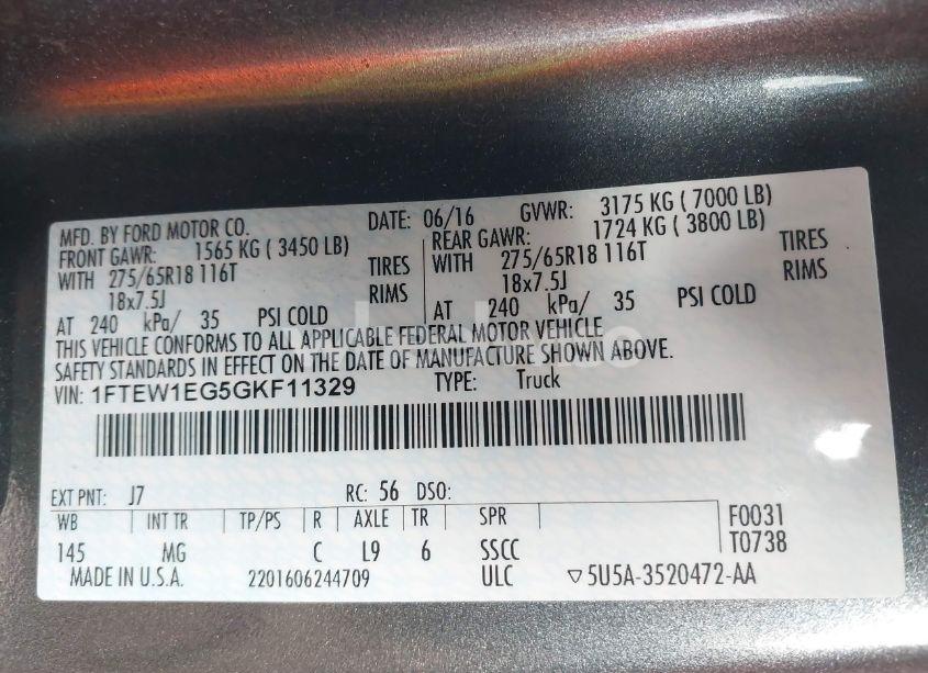 Photo 9 of 2016 Ford F-150 XLT (VIN 1FTEW1EG5GKF11329)