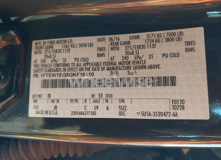 Photo 9 of 2016 Ford F-150 XLT (VIN 1FTEW1EG5GKF18510)