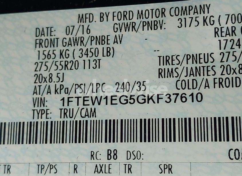 Photo 9 of 2016 Ford F-150 LARIAT (VIN 1FTEW1EG5GKF37610)