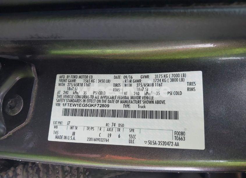 Photo 9 of 2016 Ford F-150 XLT (VIN 1FTEW1EG5GKF72809)