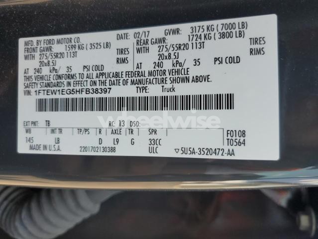 Photo 8 of 2017 FORD F150 SUPERCREW (VIN 1FTEW1EG5HFB38397)