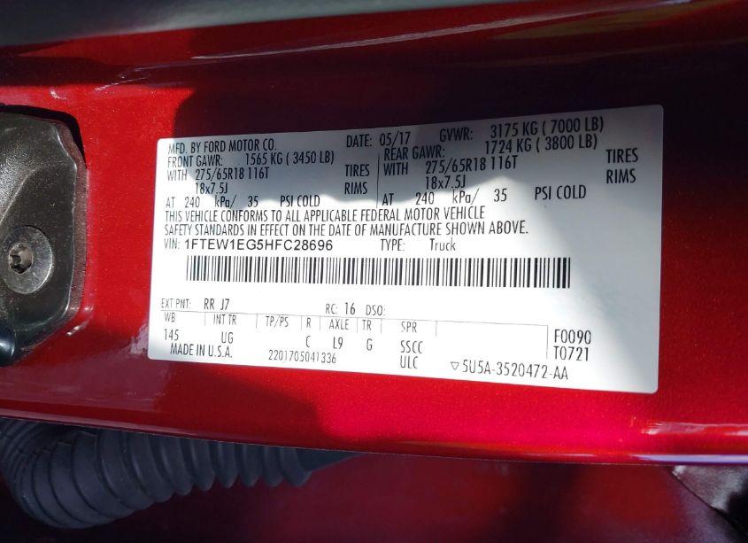Photo 9 of 2017 Ford F-150 XLT (VIN 1FTEW1EG5HFC28696)