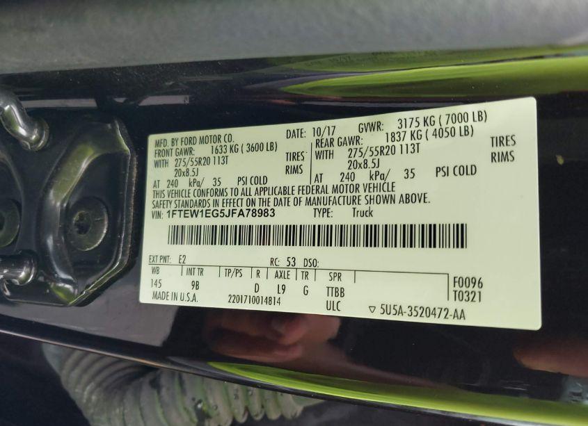 Photo 9 of 2018 Ford F-150 PLATINUM (VIN 1FTEW1EG5JFA78983)