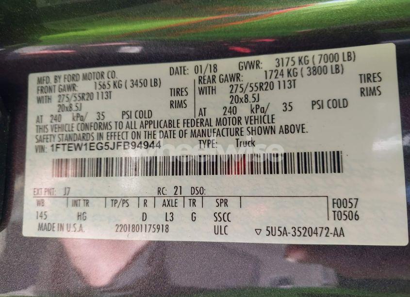 Photo 9 of 2018 Ford F-150 LARIAT (VIN 1FTEW1EG5JFB94944)