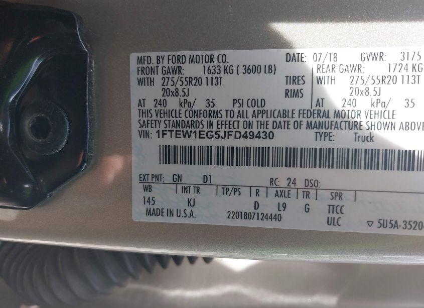 Photo 9 of 2018 Ford F-150 KING RANCH (VIN 1FTEW1EG5JFD49430)